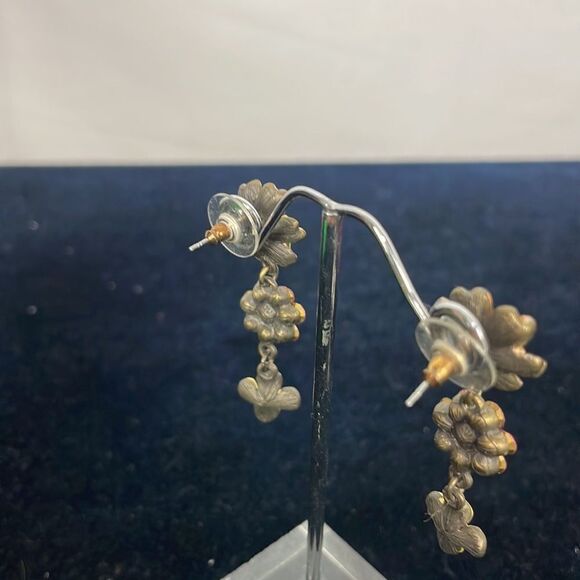 Multi Crystal Dangle Flower Earrings - Picture 3 of 3